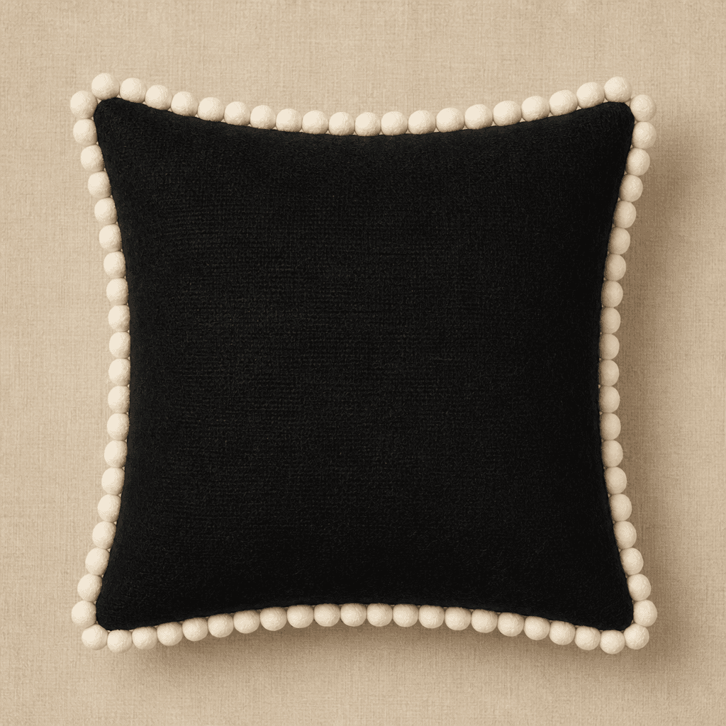 Black Pom-Pom Pillow