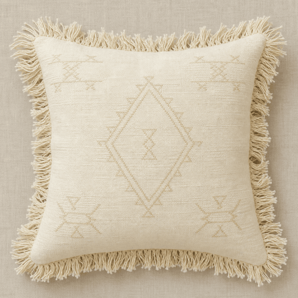 Cream Fringe Pillow